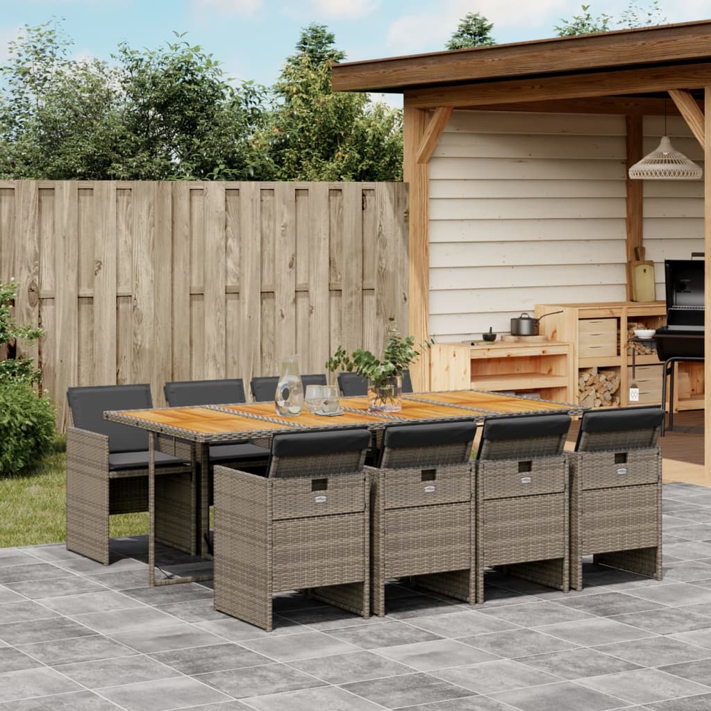 9-delige Tuinset met kussens poly rattan grijs