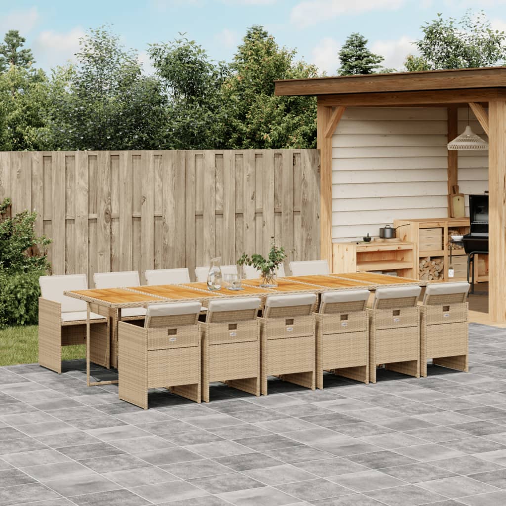 13-delige Tuinset met kussens poly rattan beige