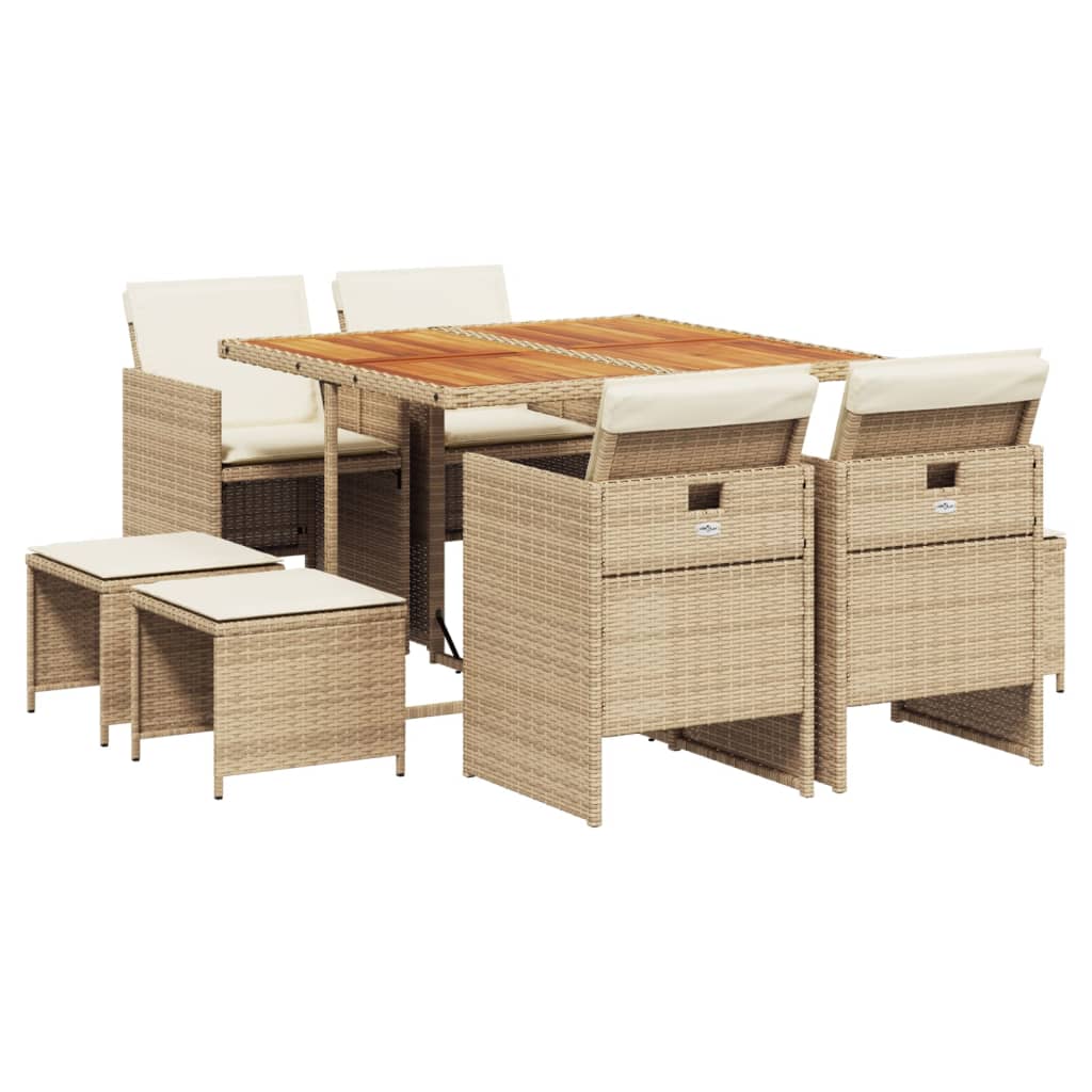 9-delige Tuinset met kussens poly rattan beige