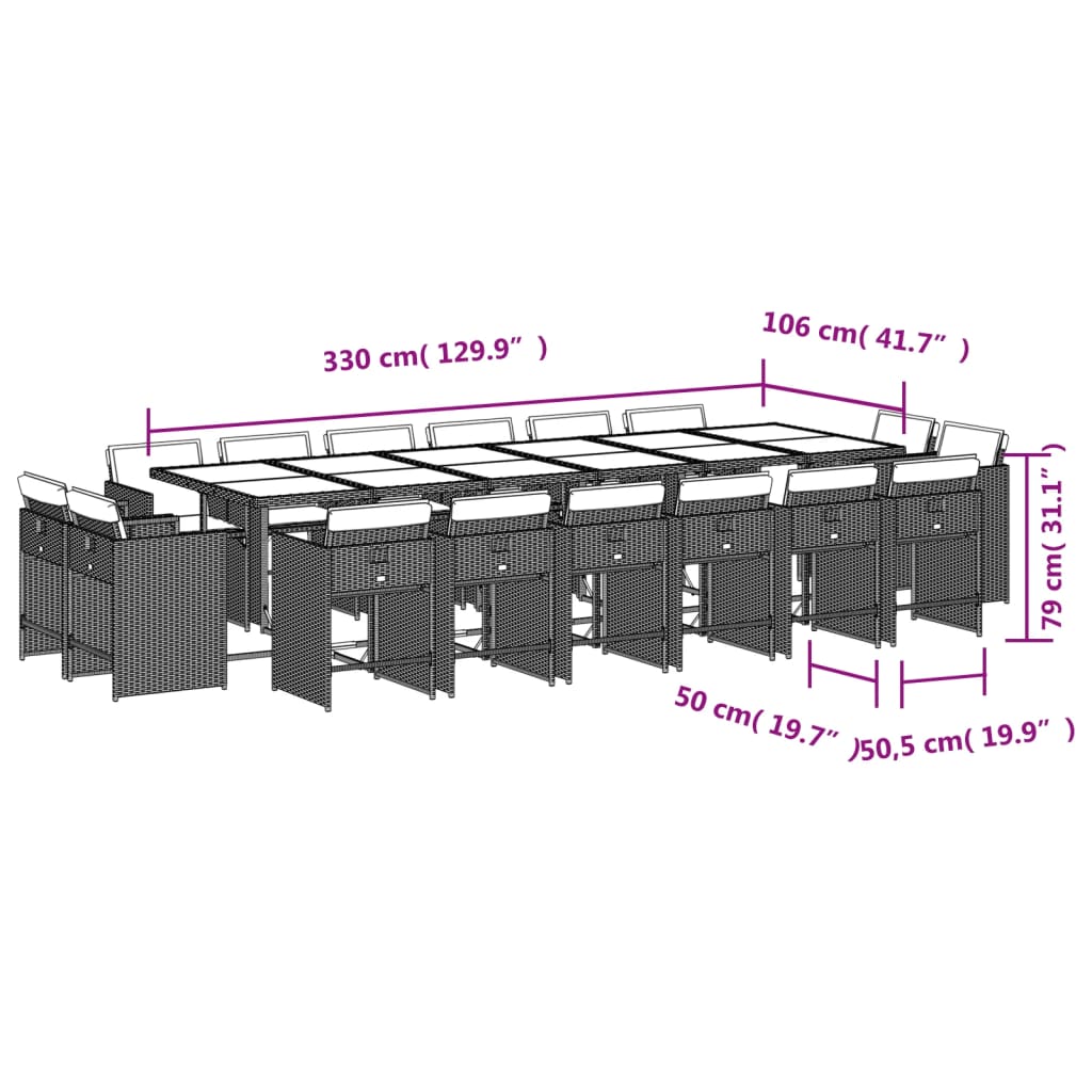 17-delige Tuinset met kussens poly rattan bruin