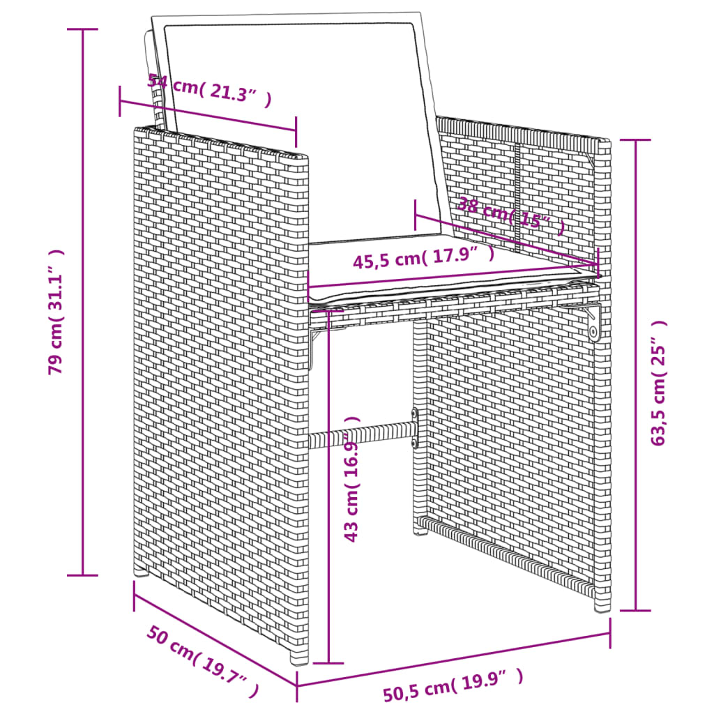 17-delige Tuinset met kussens poly rattan bruin