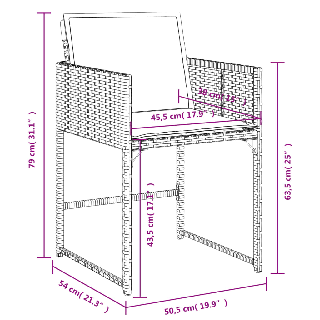 9-delige Tuinset met kussens poly rattan bruin