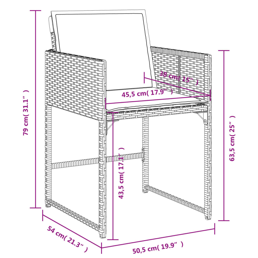 17-delige Tuinset met kussens poly rattan grijs