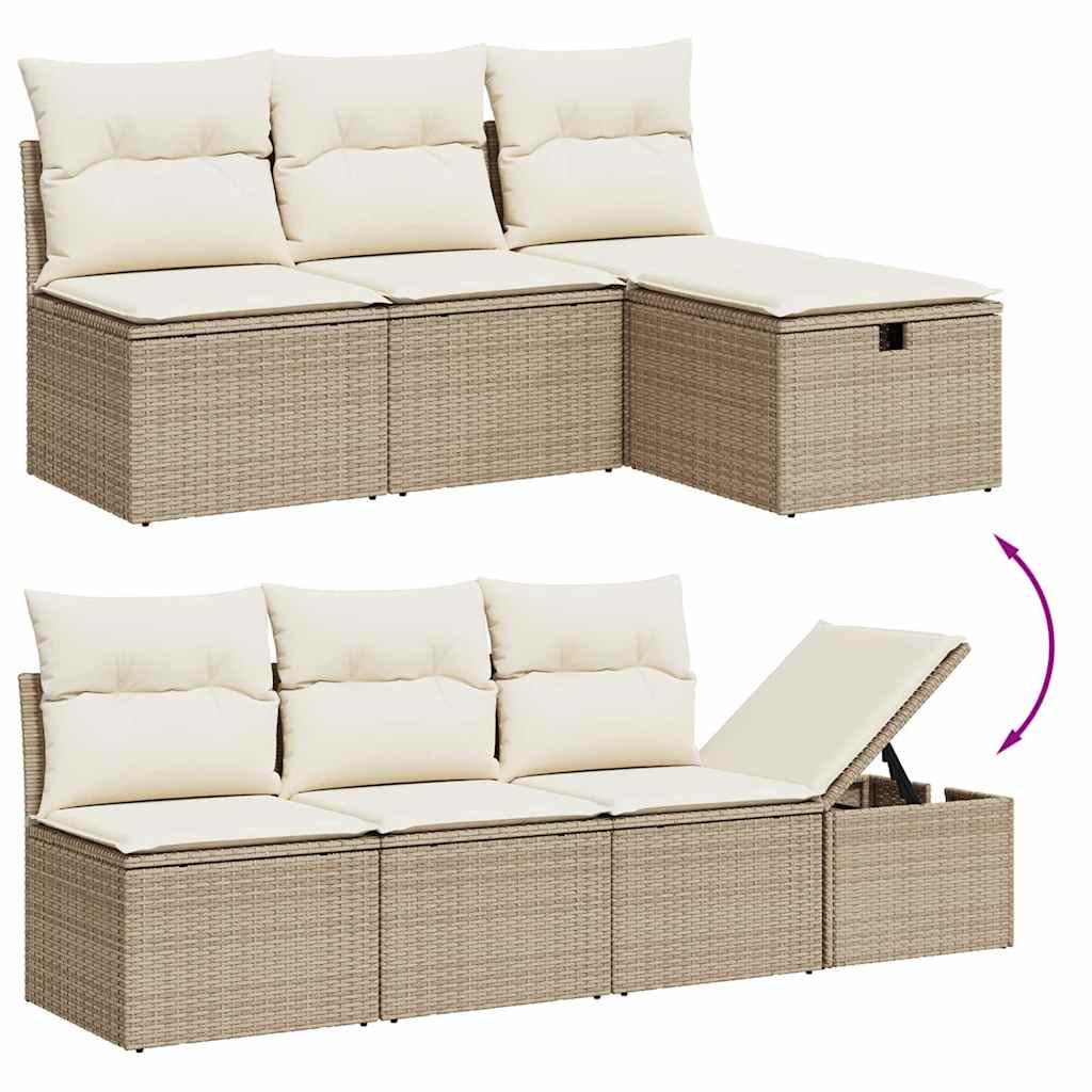 9-delige Loungeset met kussens poly rattan beige