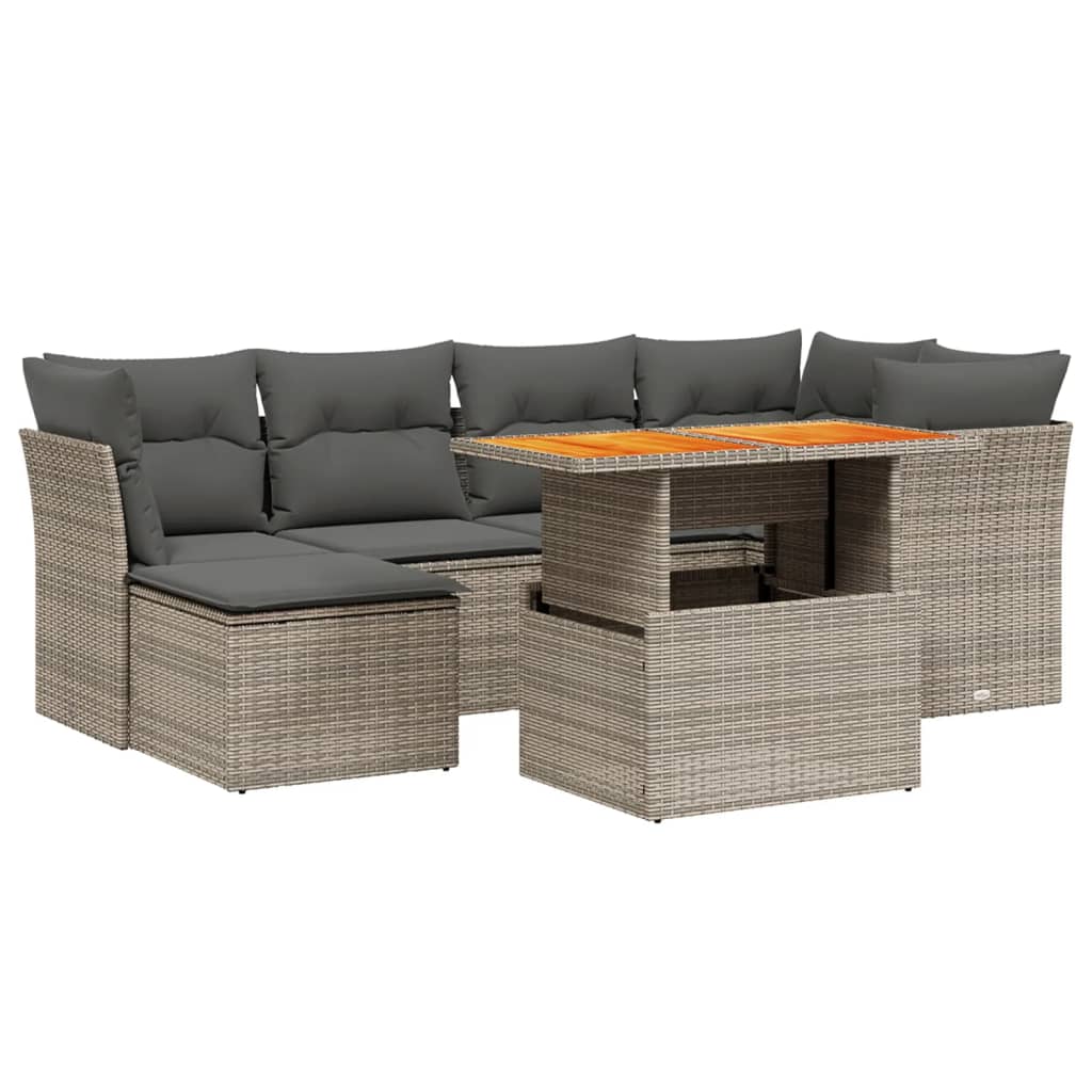 7-delige Loungeset met kussens poly rattan grijs