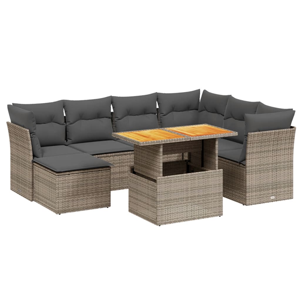 8-delige Loungeset met kussens poly rattan grijs