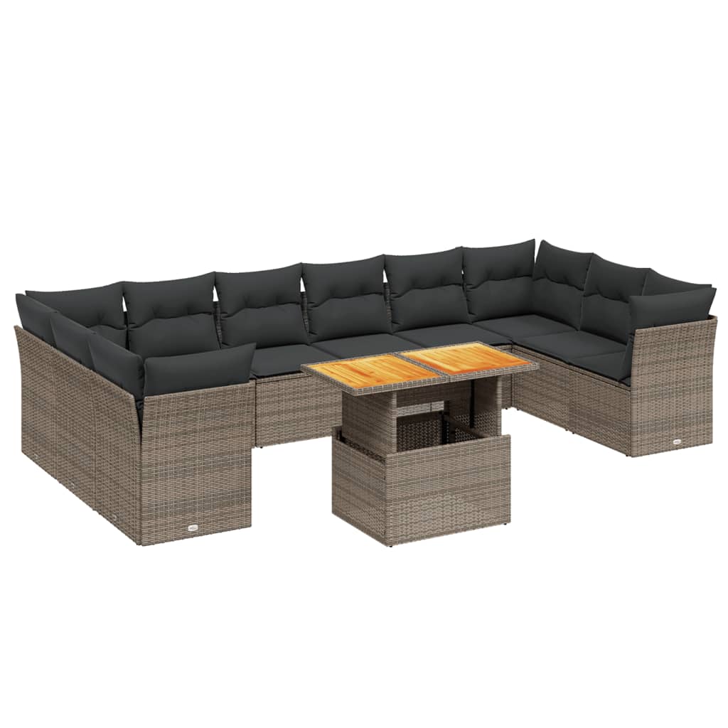 11-delige Loungeset met kussens poly rattan grijs