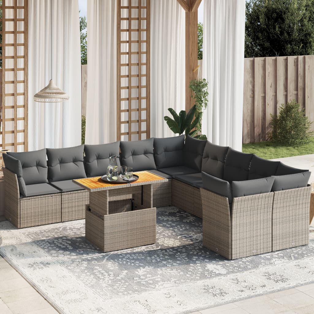 11-delige Loungeset met kussens poly rattan grijs