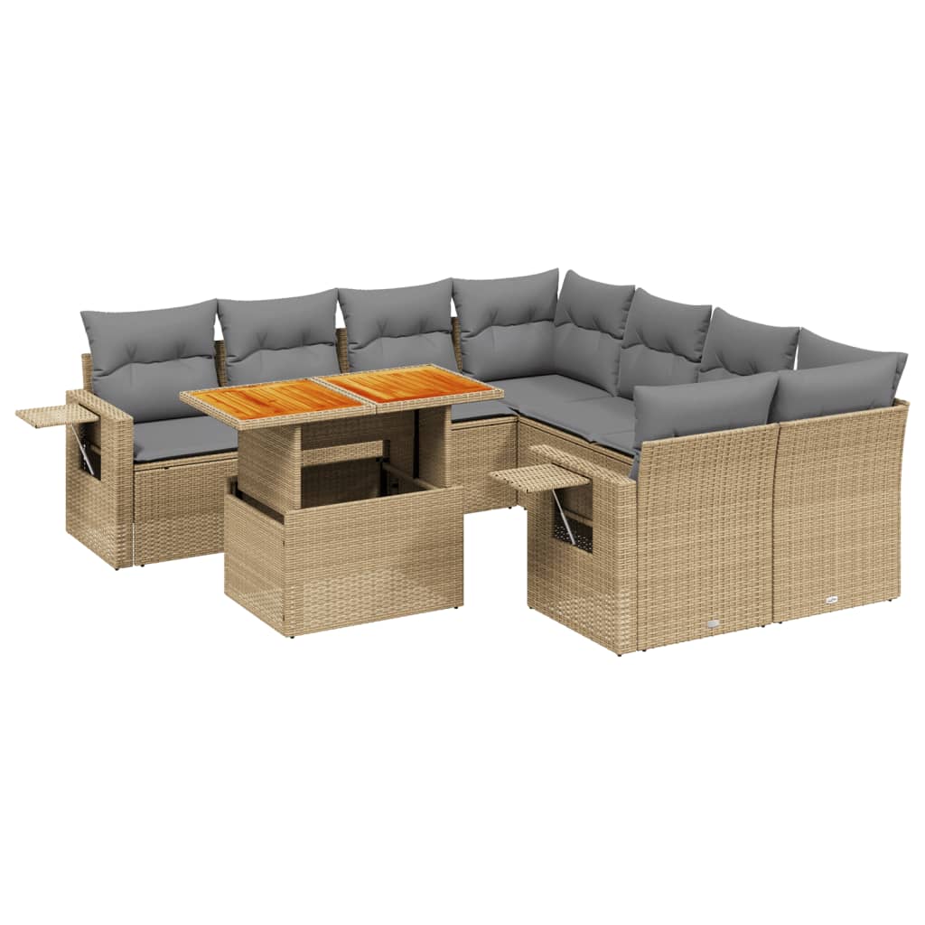 8-delige Loungeset met kussens poly rattan beige