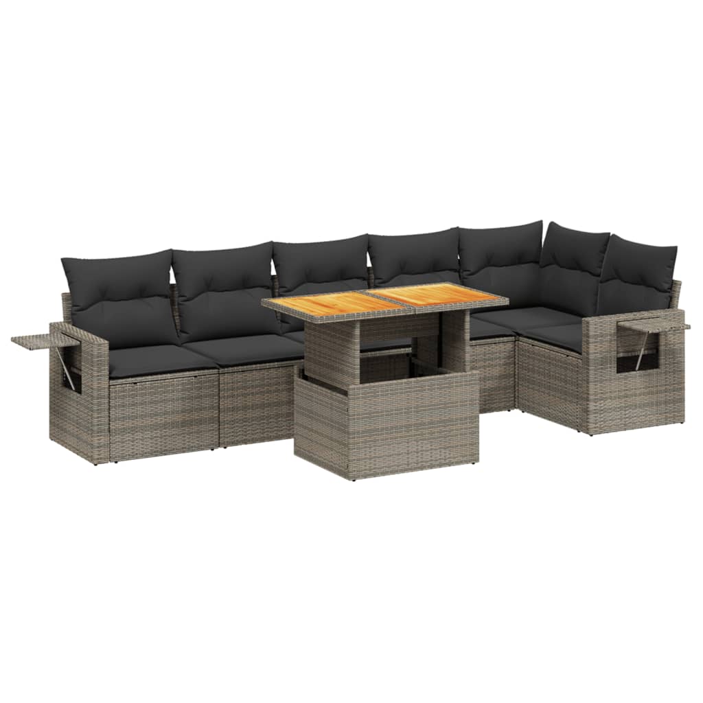 7-delige Loungeset met kussens poly rattan grijs