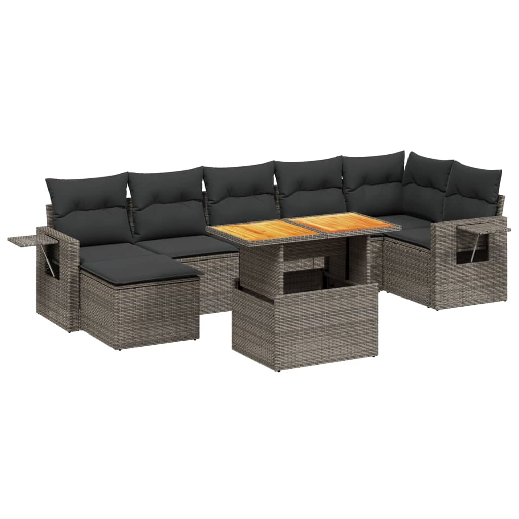 8-delige Loungeset met kussens poly rattan grijs