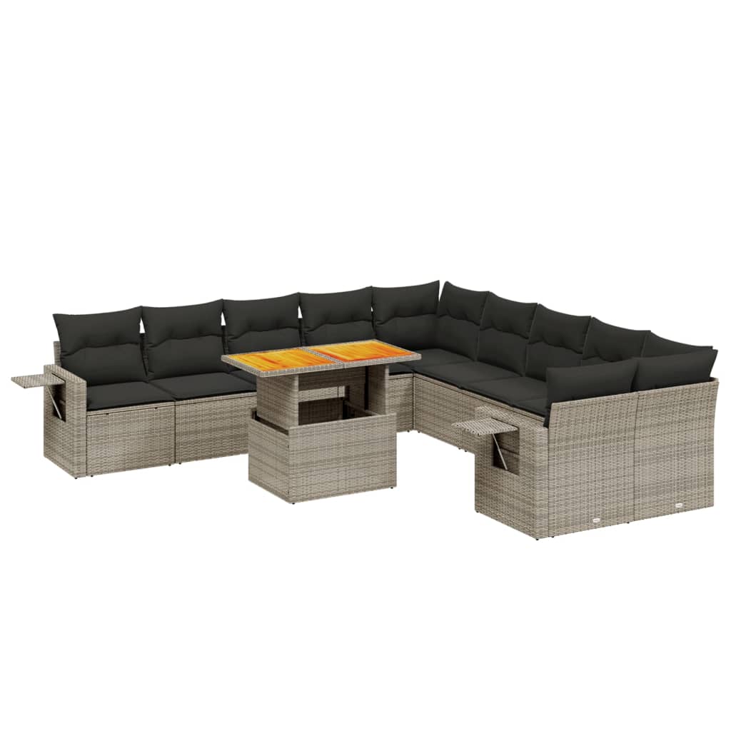 11-delige Loungeset met kussens poly rattan grijs