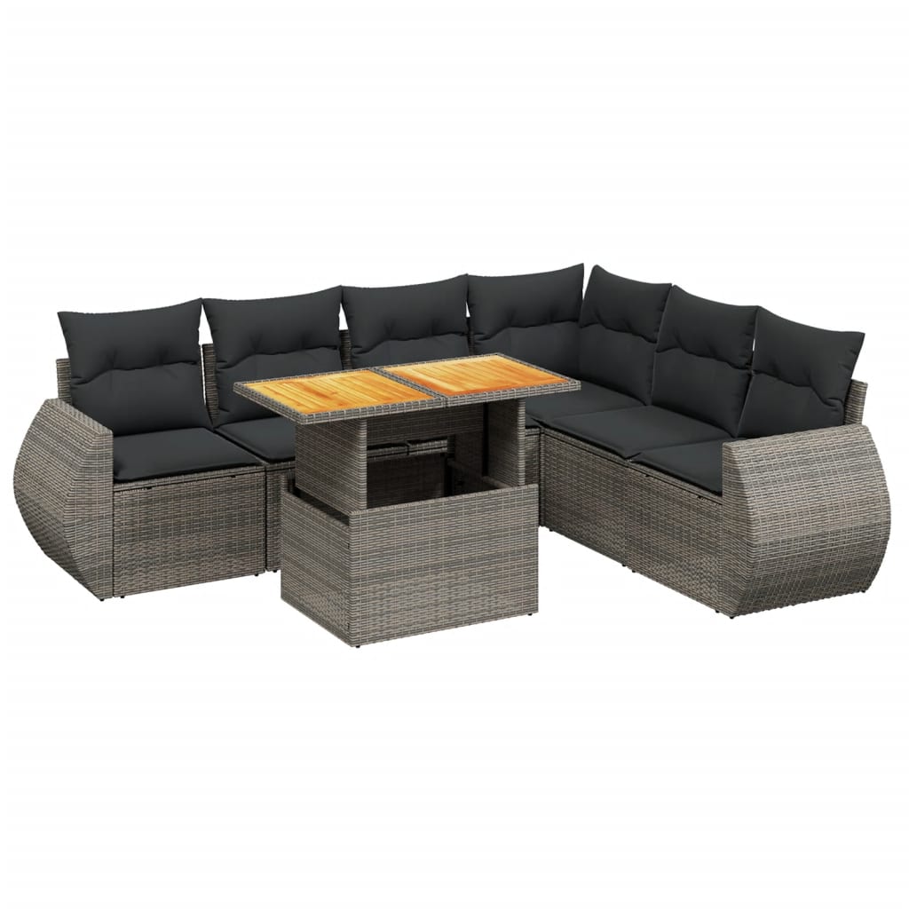 7-delige Loungeset met kussens poly rattan grijs