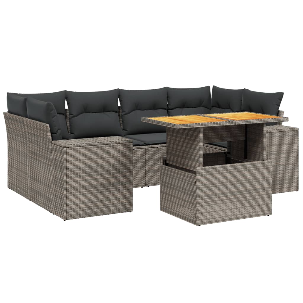 7-delige Loungeset met kussens poly rattan grijs