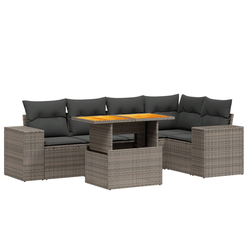 6-delige Loungeset met kussens poly rattan grijs