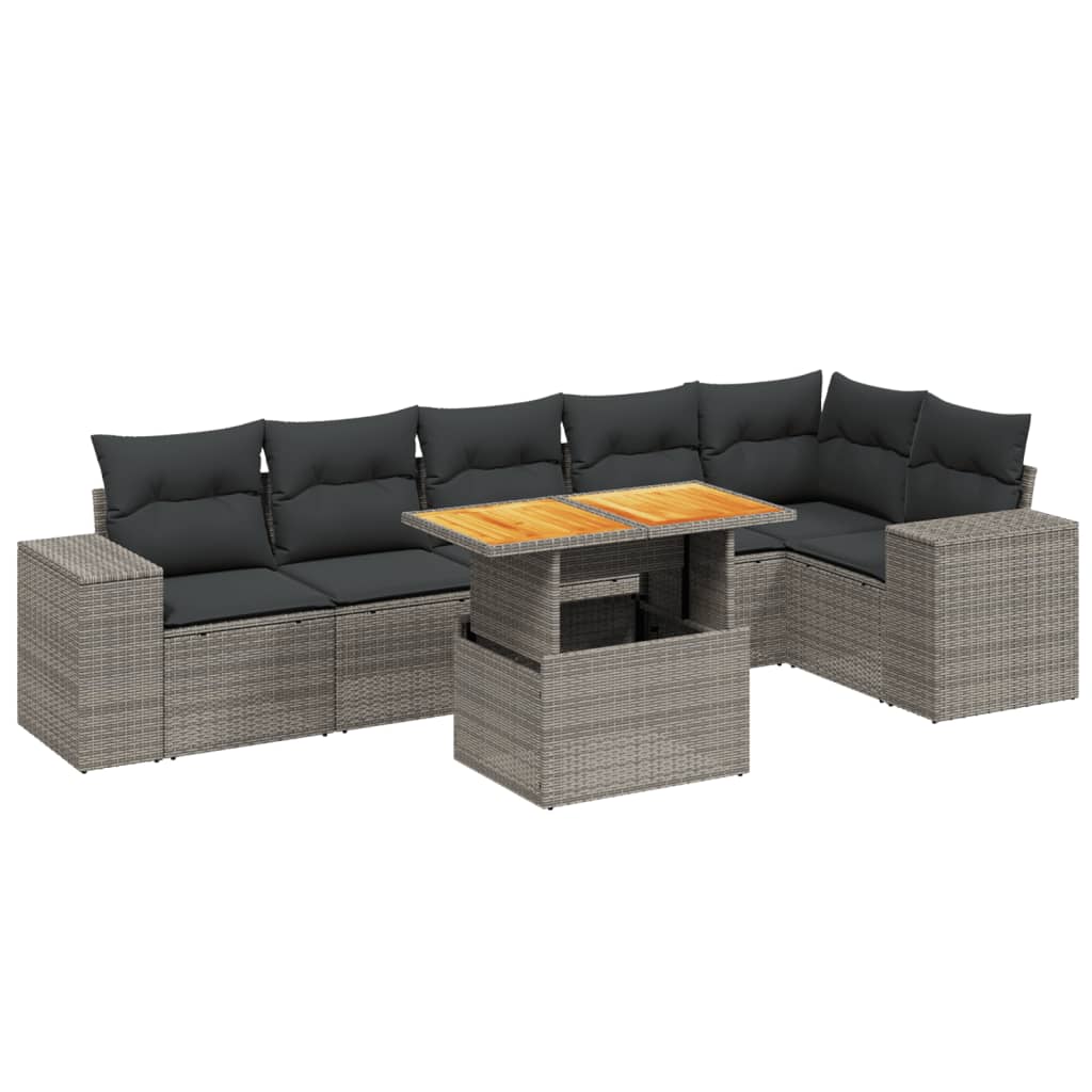 7-delige Loungeset met kussens poly rattan grijs