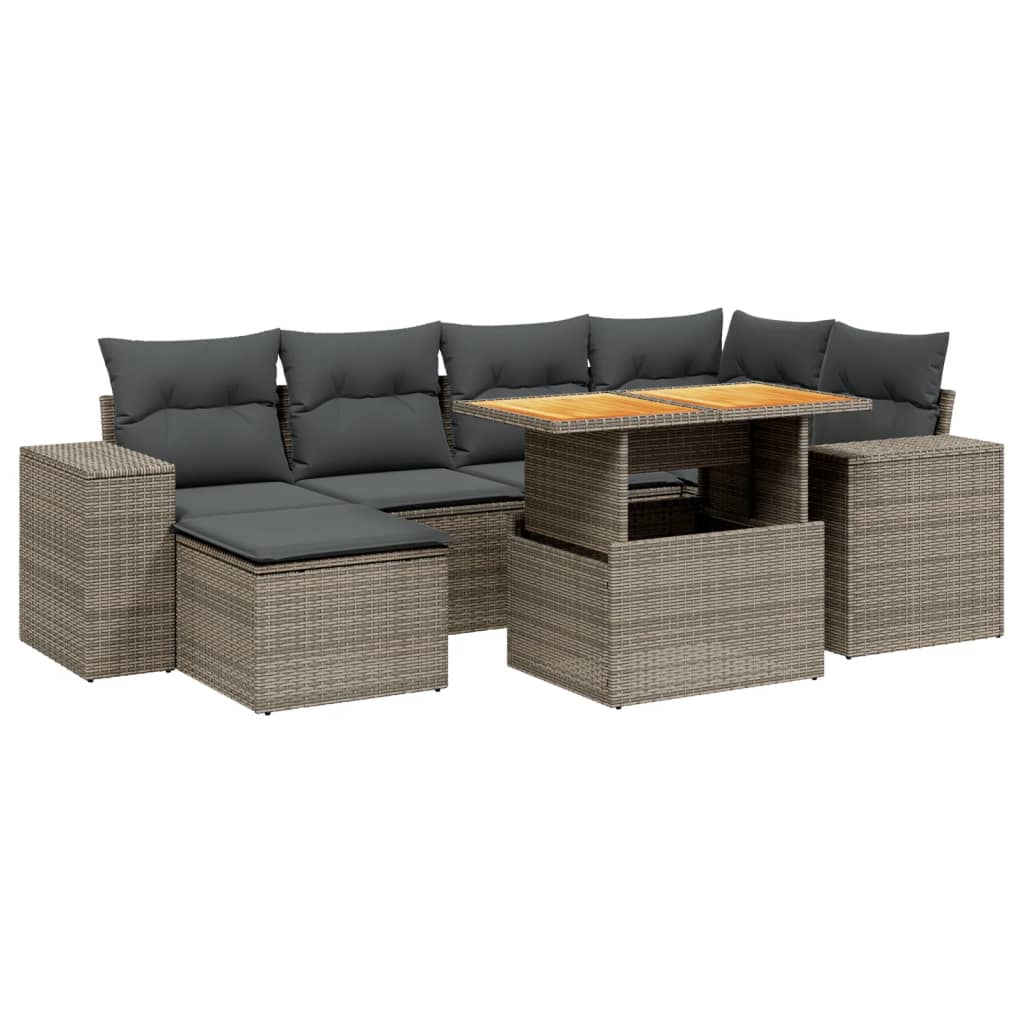 7-delige Loungeset met kussens poly rattan grijs