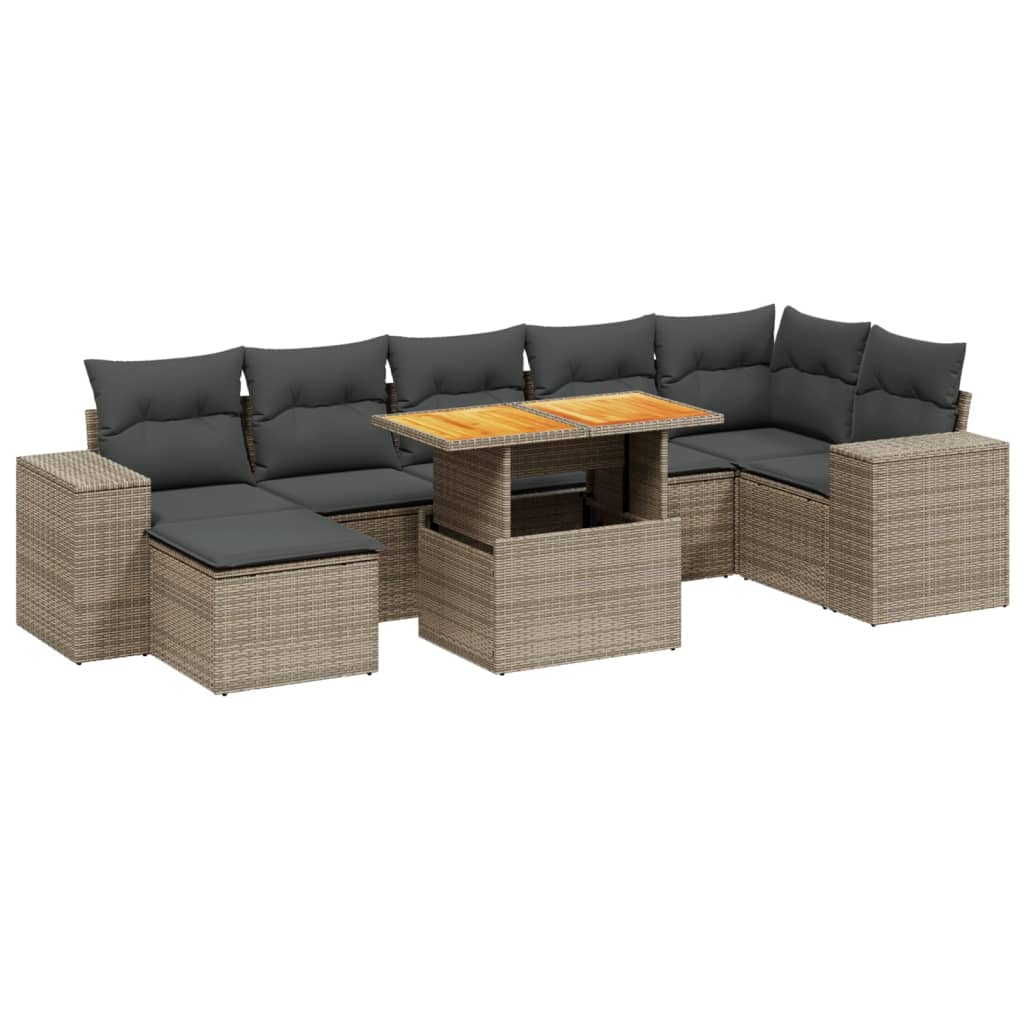 8-delige Loungeset met kussens poly rattan grijs