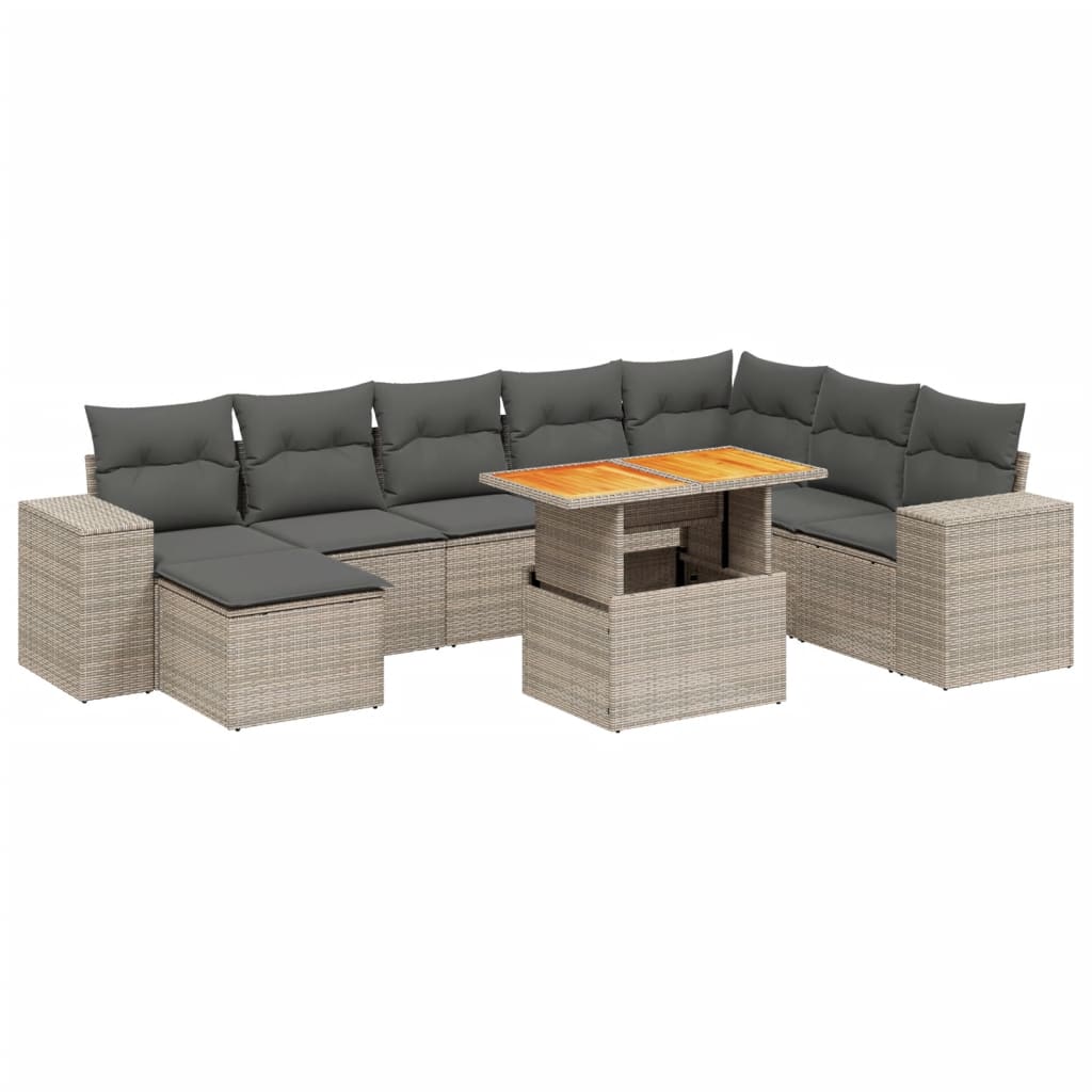 9-delige Loungeset met kussens poly rattan grijs