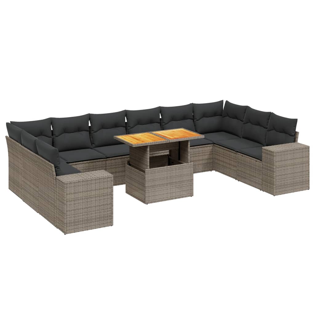 11-delige Loungeset met kussens poly rattan grijs