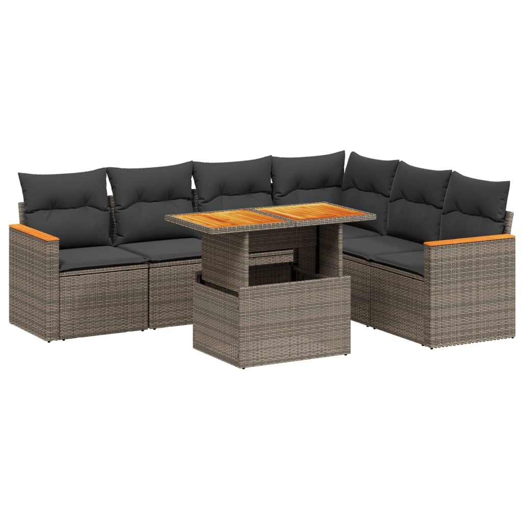 7-delige Loungeset met kussens poly rattan grijs