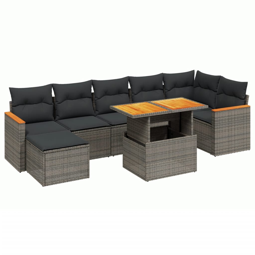 8-delige Loungeset met kussens poly rattan grijs