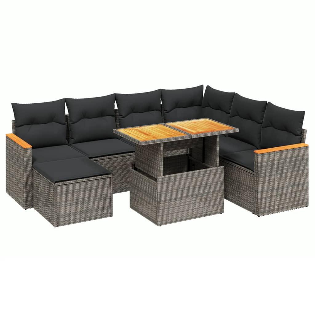 8-delige Loungeset met kussens poly rattan grijs