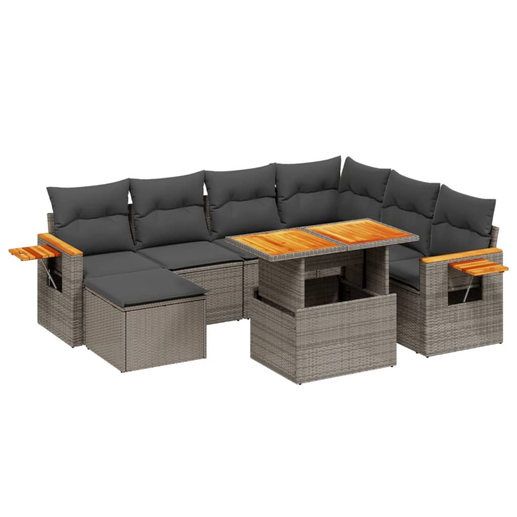 8-delige Loungeset met kussens poly rattan grijs