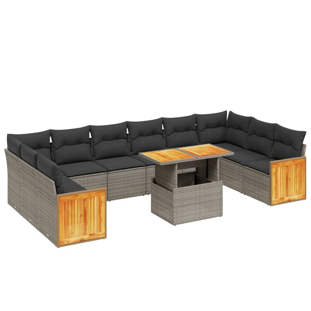 11-delige Loungeset met kussens poly rattan grijs