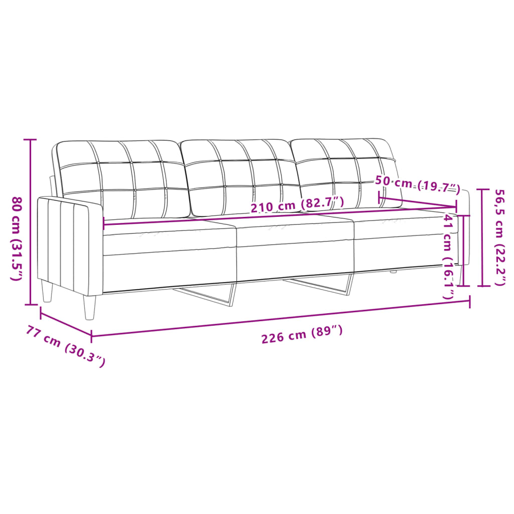 Driezitsbank 210 cm stof crème