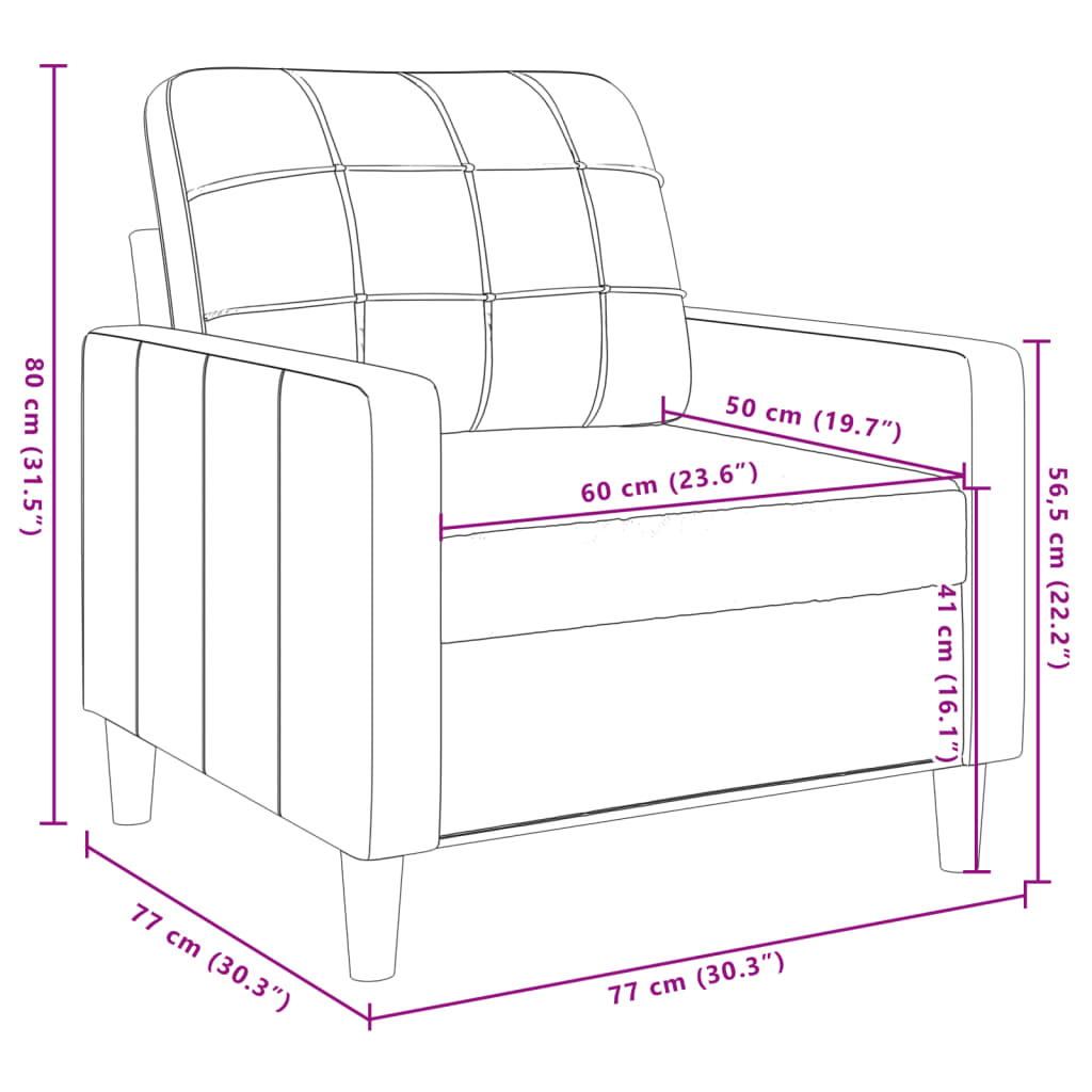 Fauteuil 60 cm fluweel lichtgrijs