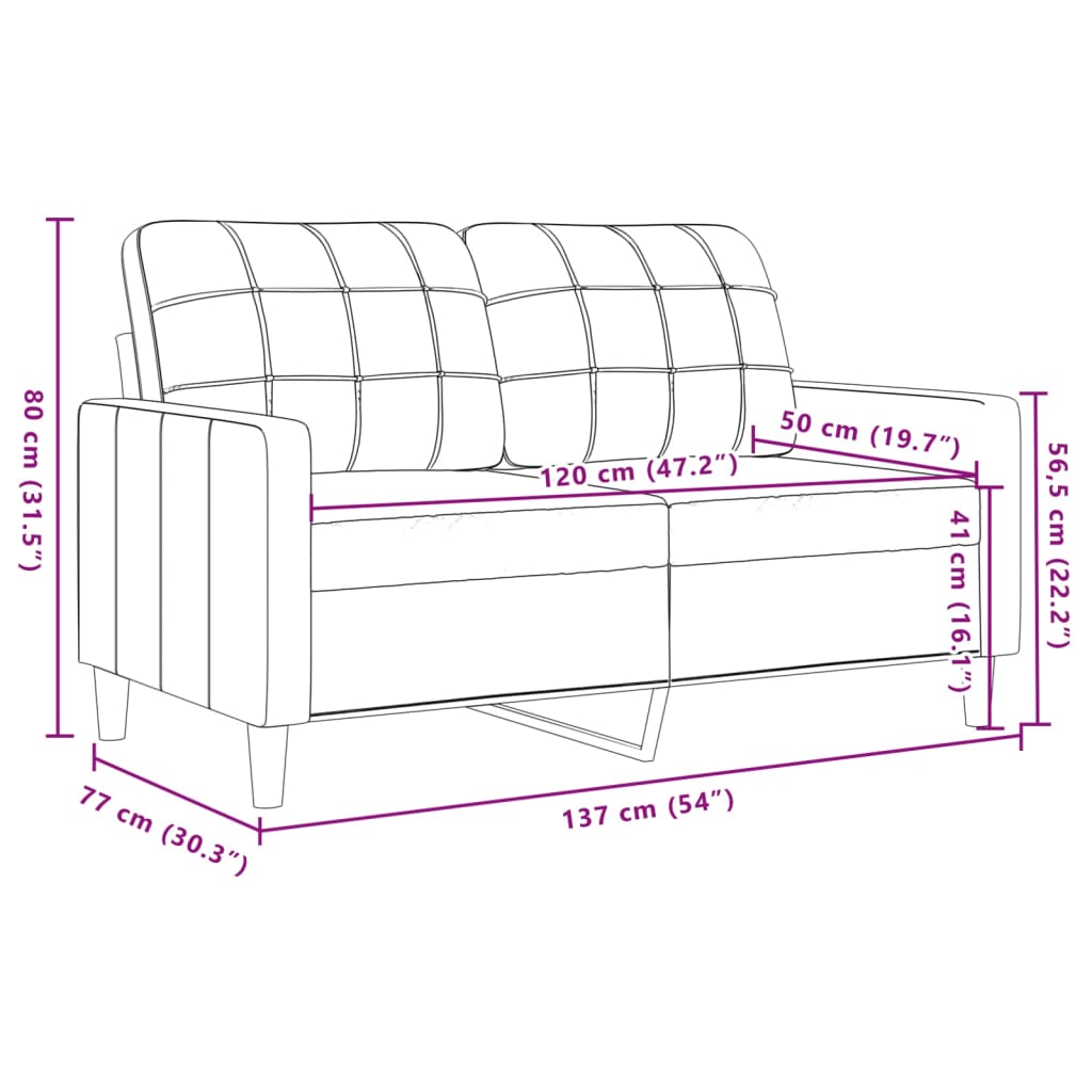 Tweezitsbank 120 cm fluweel lichtgrijs