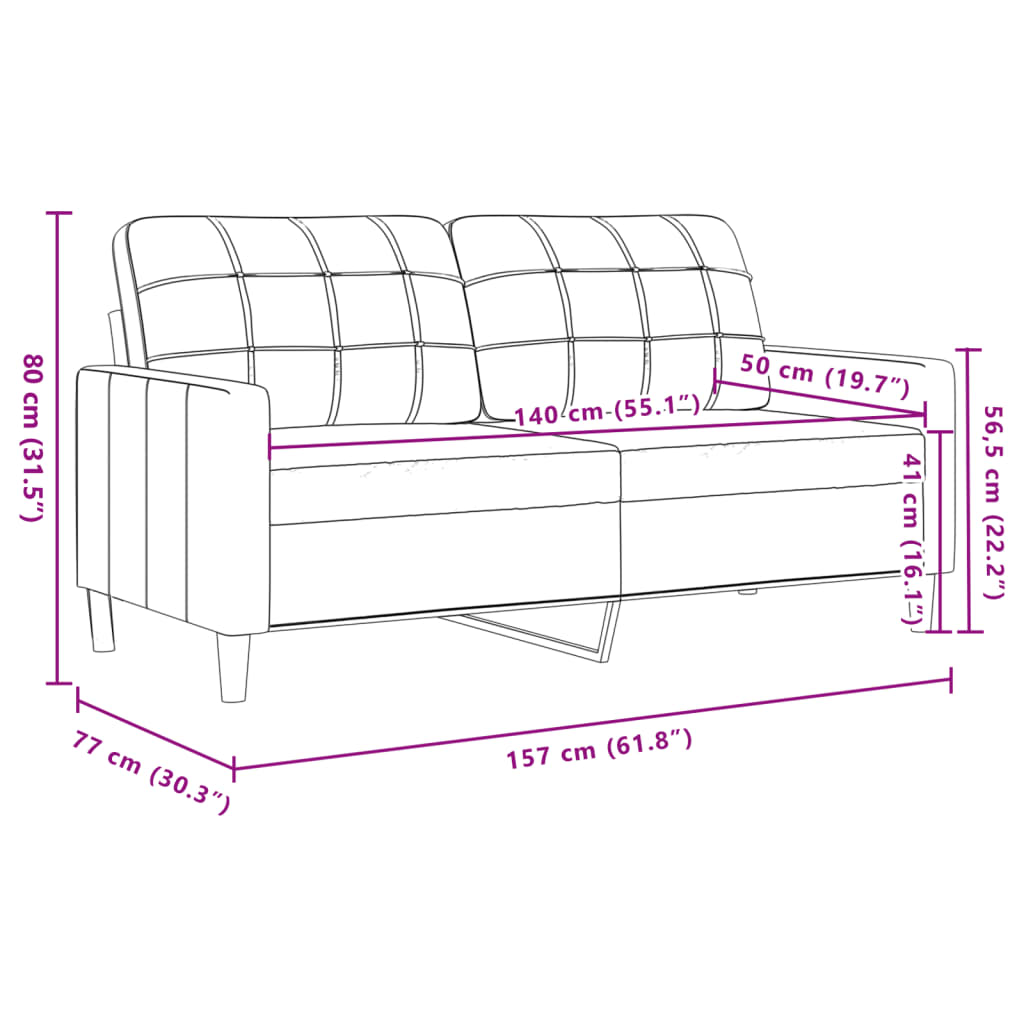 Tweezitsbank 140 cm fluweel lichtgrijs