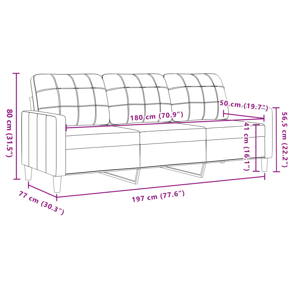 Driezitsbank 180 cm fluweel zwart