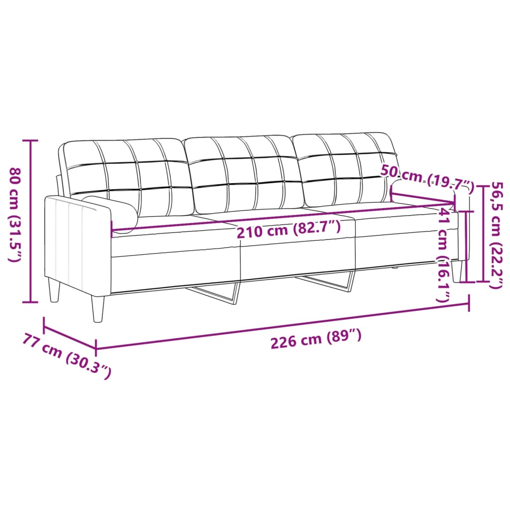 Driezitsbank met sierkussens 210 cm stof bruin