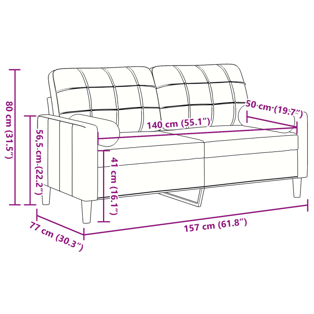 Tweezitsbank met sierkussens 140 cm fluweel lichtgrijs