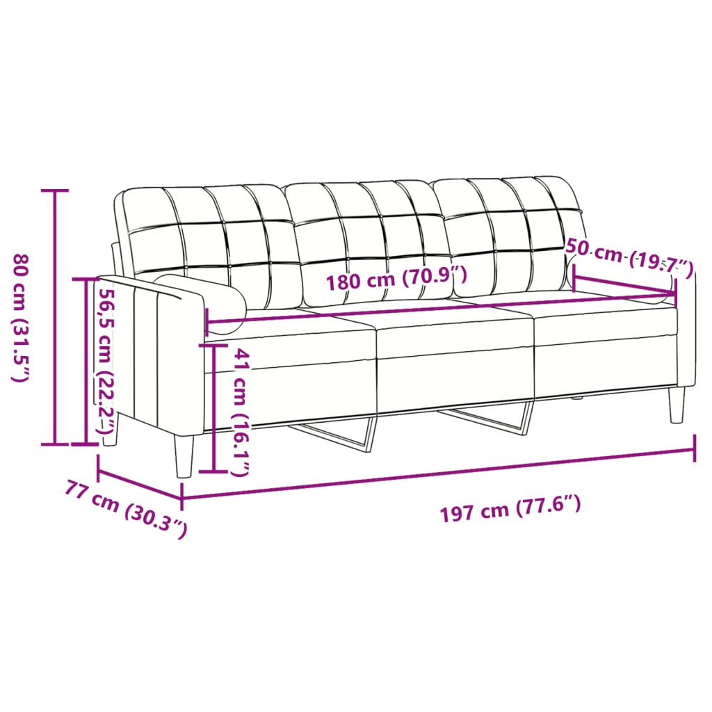 Driezitsbank met sierkussens 180 cm fluweel zwart