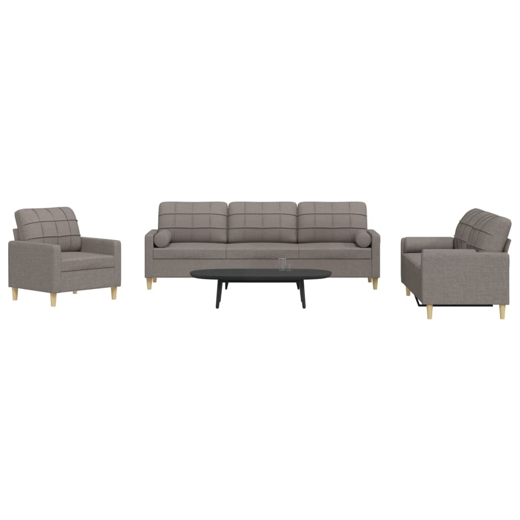 3-delige Loungeset met sierkussens stof taupe