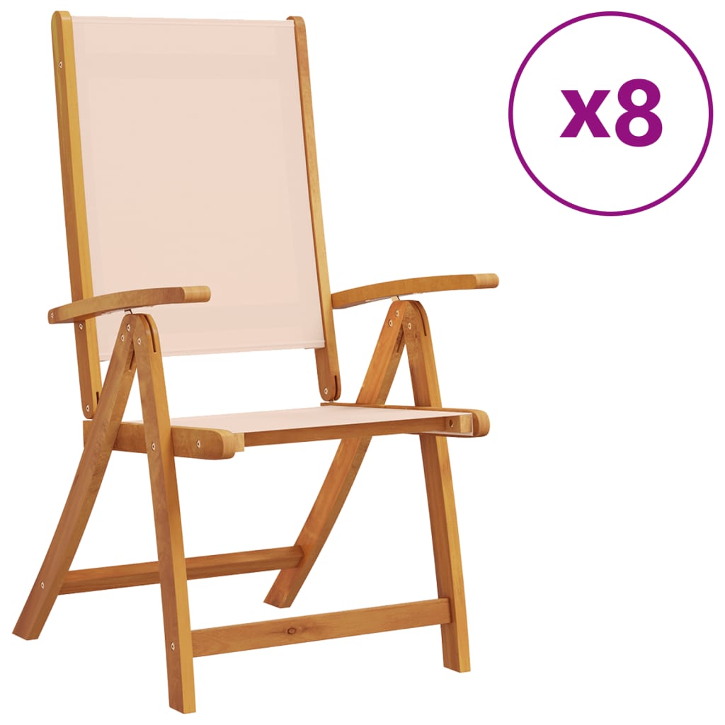 Tuinstoelen Inklapbaar Massief Acaciahout En Textileen 8 Crème