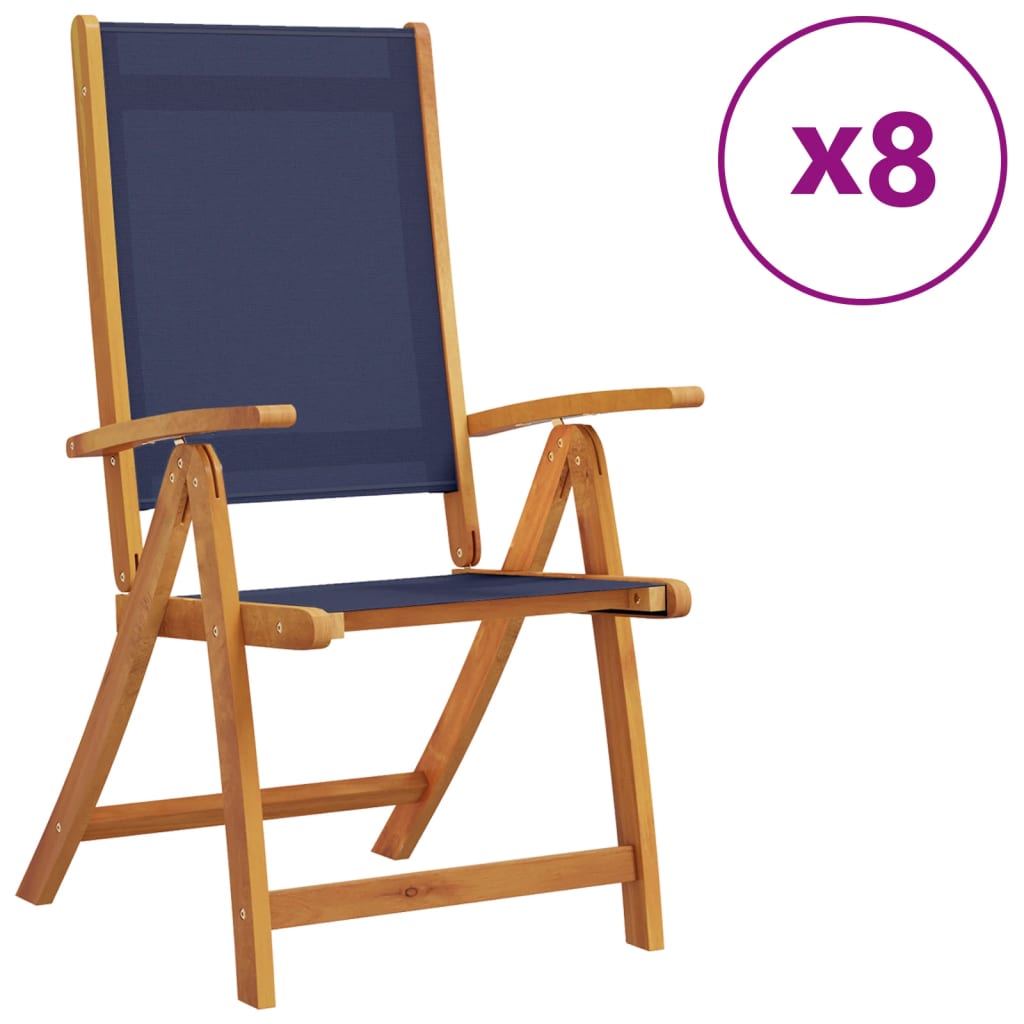Tuinstoelen Inklapbaar Massief Acaciahout En Textileen 8 Blauw