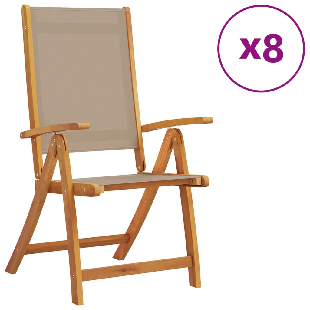 Tuinstoelen Inklapbaar Massief Acaciahout En Textileen 8 Taupe