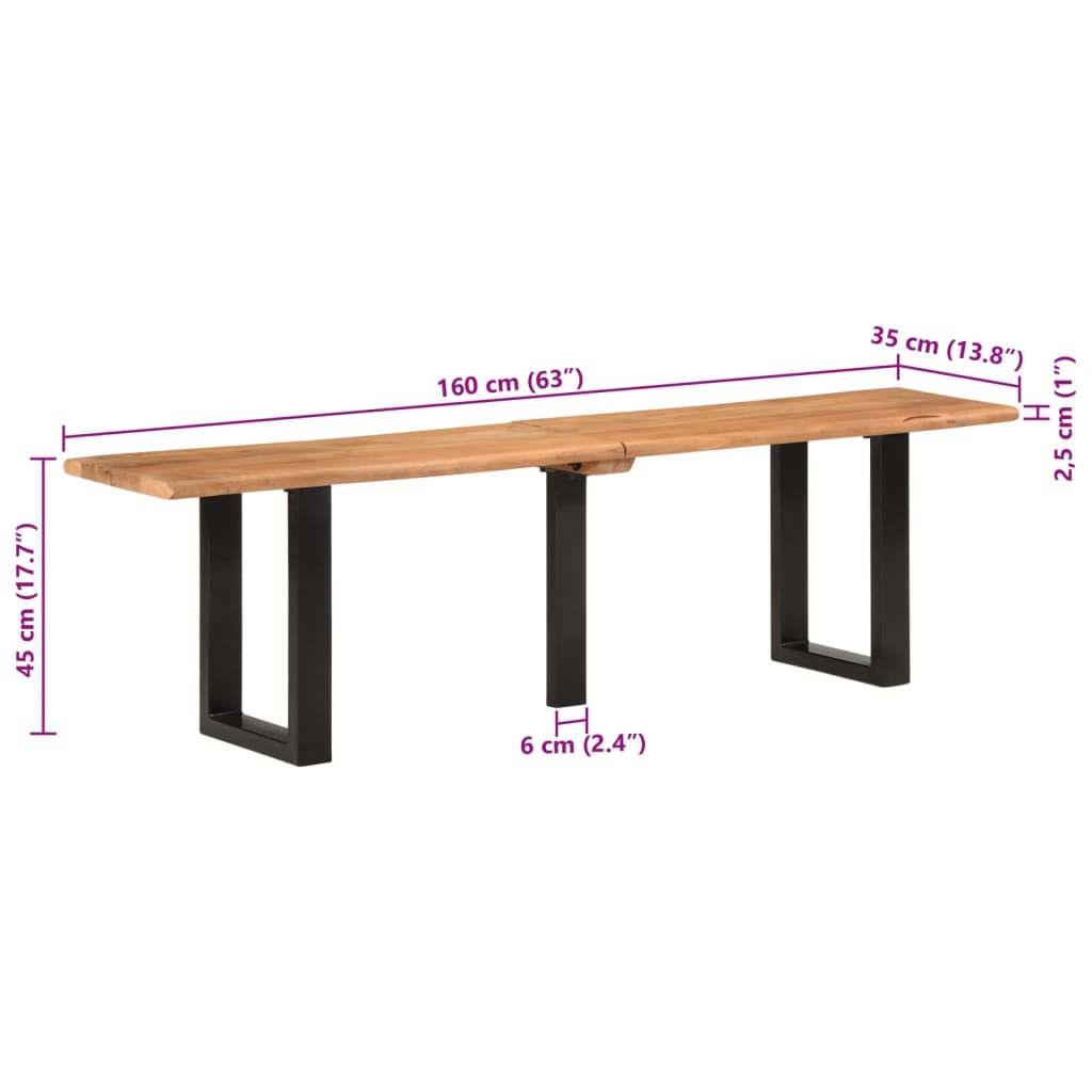 Bankje 160 cm massief acaciahout en staal