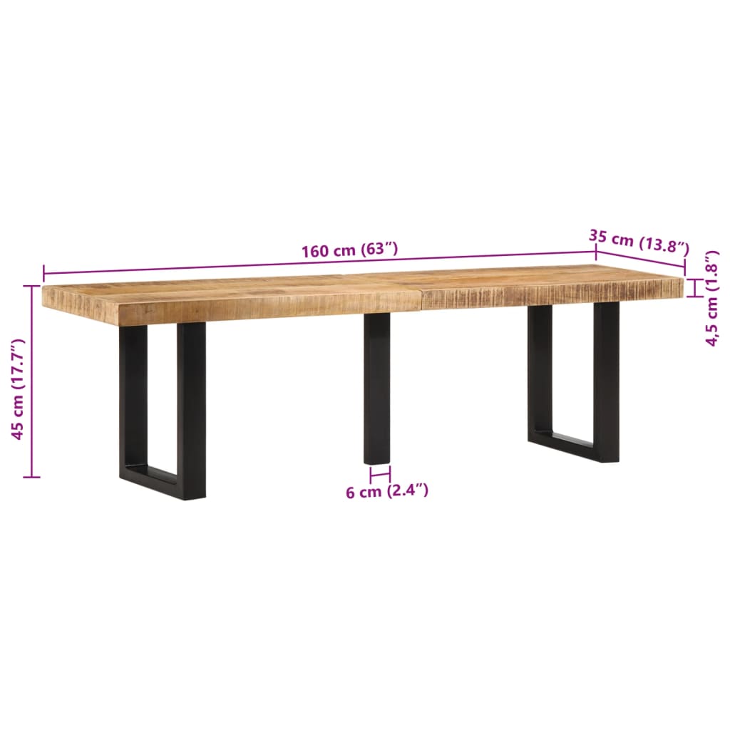 Bankje 160 cm massief ruw mangohout en staal