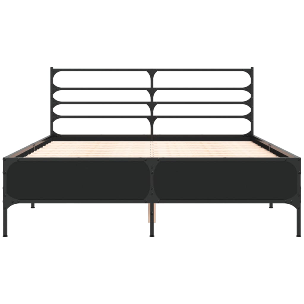 Bedframe bewerkt hout metaal zwart 140x200 cm