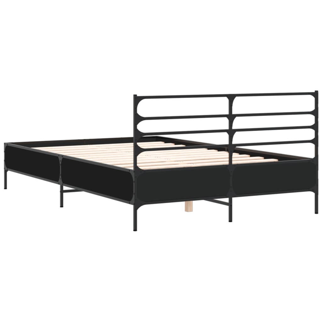 Bedframe bewerkt hout metaal zwart 140x200 cm