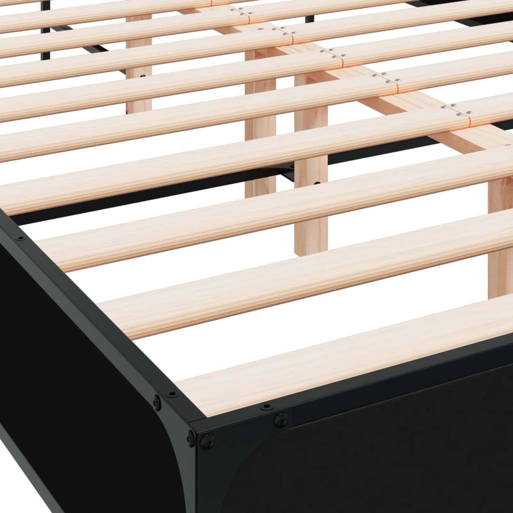 Bedframe bewerkt hout metaal zwart 140x200 cm