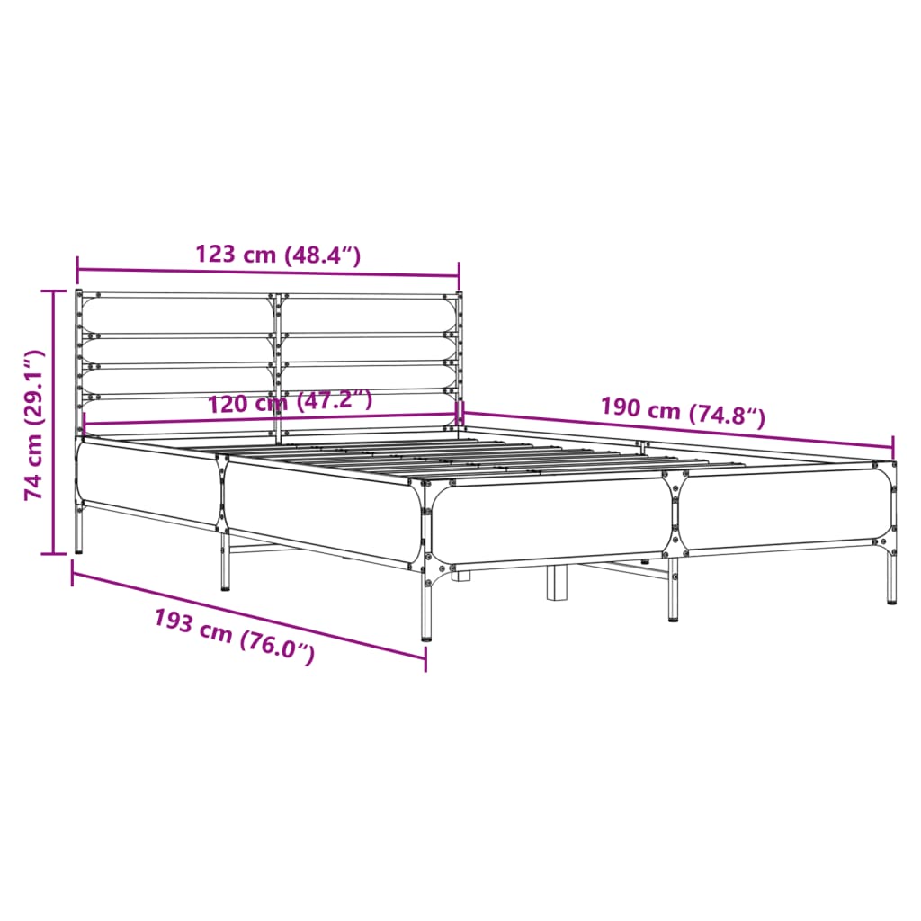 Bedframe bewerkt hout metaal grijs sonoma eiken 120x190 cm