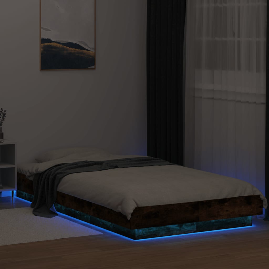 Bedframe met LED-verlichting gerookt eikenkleurig 90x190 cm