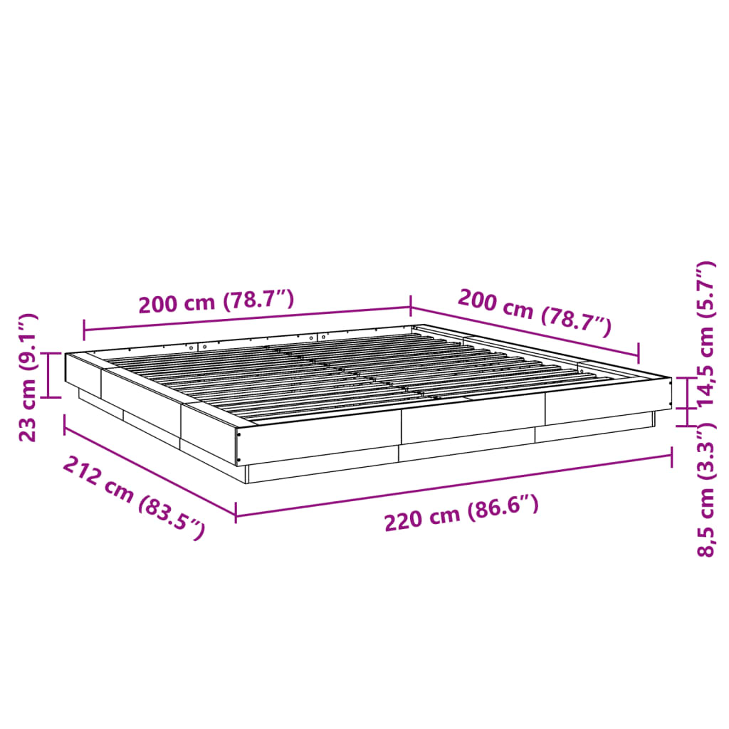 Bedframe bewerkt hout grijs sonoma eikenkleurig 200x200 cm