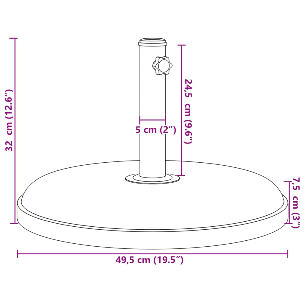 Parasolvoet voor stokken van Ø32/35/38 mm 25 kg rond